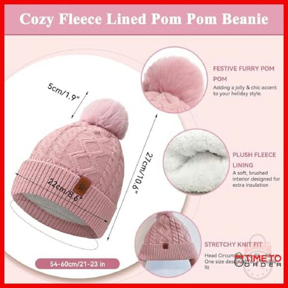 Fleece Lined Pom Pom Beanie Scarf Touchscreen Gloves Winter Set display picture 1